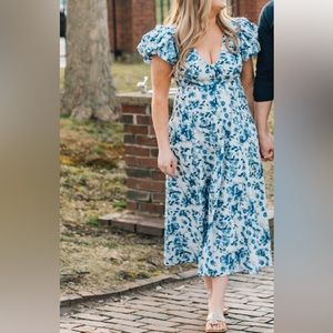 Abercrombie Puff Sleeve Plunge Midi Dress